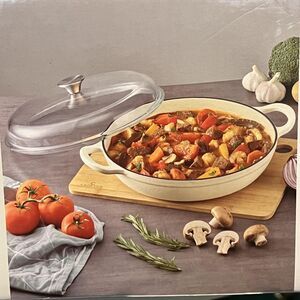 Crofton Cast Iron Braiser 3.7 Qt Enamel Cookware Pan Glass Lid New in Box